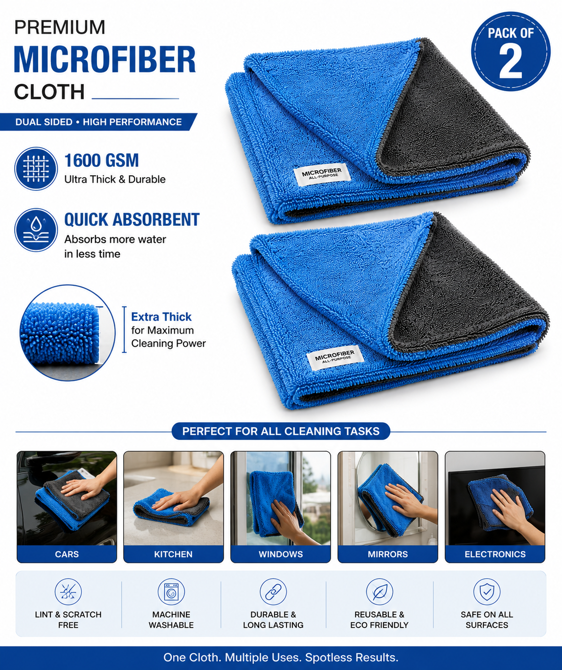 Microfiber towel 1600 gsm (40x40 cms)