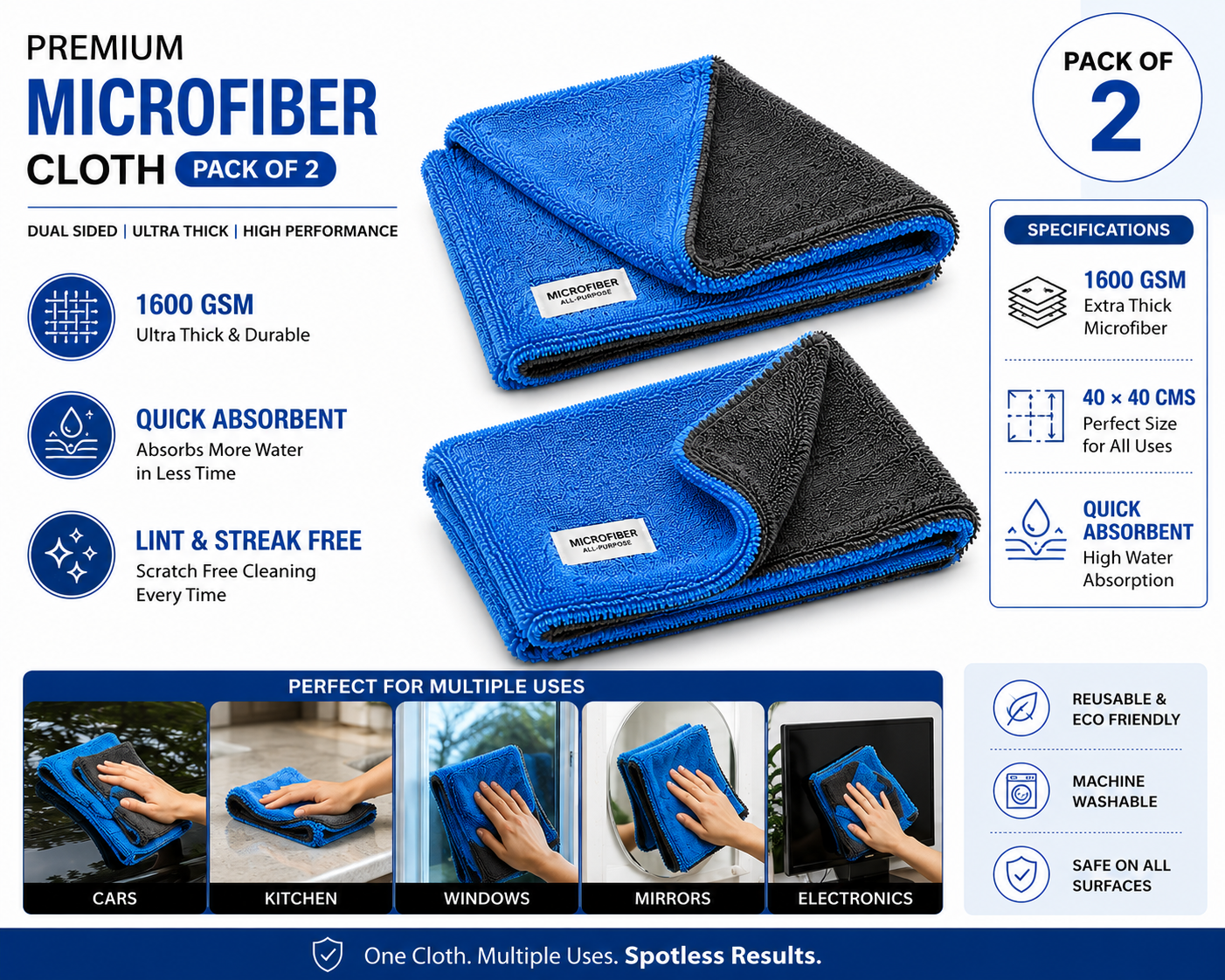 Microfiber towel 1600 gsm (40x40 cms)